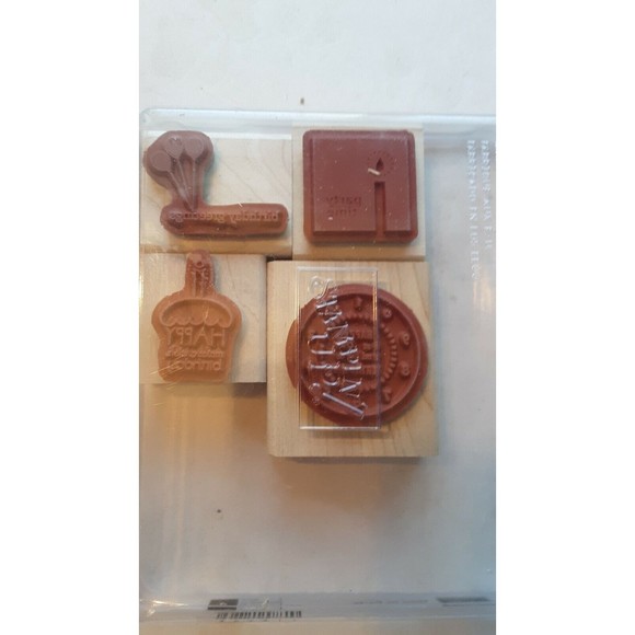 Retired Stampin' Up! "Time To Party" Stamp Set Wood Mounted Four Stamps - Picture 4 of 6